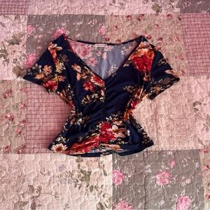Floral Navy Blue Crop Top